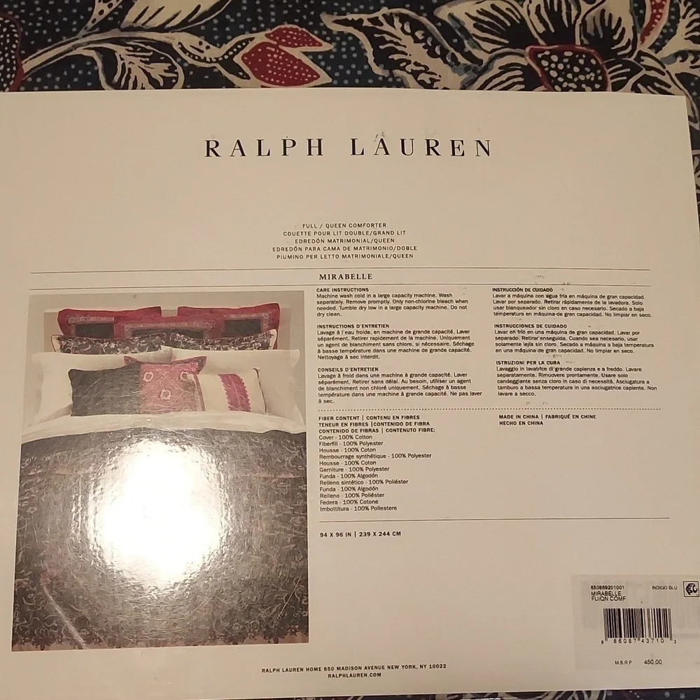 Ralph Lauren Home Mirabelle Full Queen Comforter Indigo Blue
